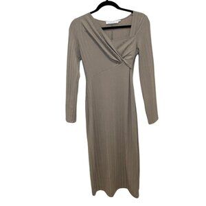 ASTR The Label Long Sleeve Beige Knot Front Ribbed Midi Dress Size Small